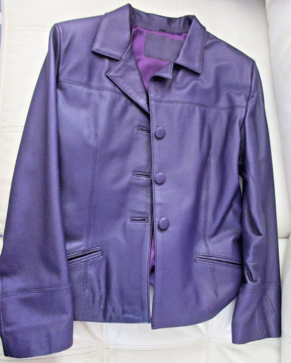 VTG Custom Couture Purple/Eggplant  Color LEATHER JACKET & SKIRT SUIT - Size S